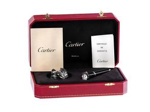 Thumbnail von Cartier Kugelschreiber Uhr Stahl Composite Koralle Kristallglas Vintage Full Set </h1>