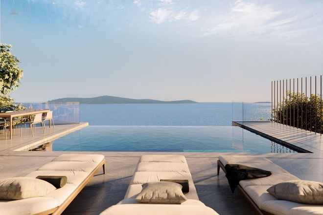 Moderne Neubau-Villa in der 1. Reihe zum Meer, Region Rogoznica