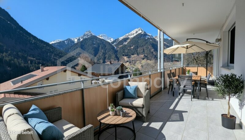 Großzügige 3-Zi-Terrassenwohnung in St. Gallenkirch | 88 m² Wfl. | 20,5 m² Panorama-Südwestterrasse mit Bergblick | 2 TG-Stellplätze | Fußbodenheizung