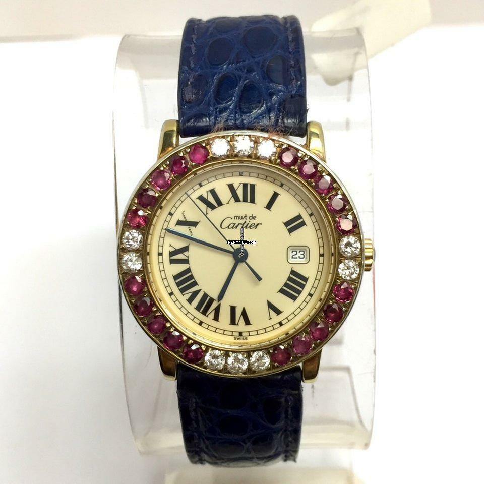 Cartier Quartz Gold-Plated Ladies Watch Large DIAMONDS RED RUBIES Ne </h1>