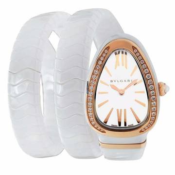 Bulgari Serpenti 102886 - Serpenti Spiga Quartz White Lacquered Dial Diamond Bezel Ladies Watch </h1> 