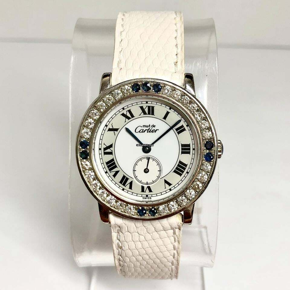 Cartier RONDE Silver 1.01TCW DIAMONDS & Blue SAPPHIRES Watch </h1>