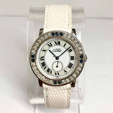  Cartier RONDE Silver 1.01TCW DIAMONDS & Blue SAPPHIRES Watch </h1> 