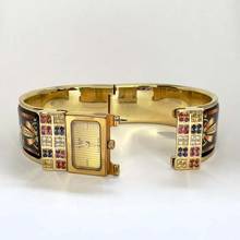 Thumbnail von Hermès LOQUET 18k Goldplated Watch Multi-Color Sapphires & Diamonds </h1>