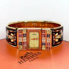 Thumbnail von Hermès LOQUET 18k Goldplated Watch Multi-Color Sapphires & Diamonds </h1>