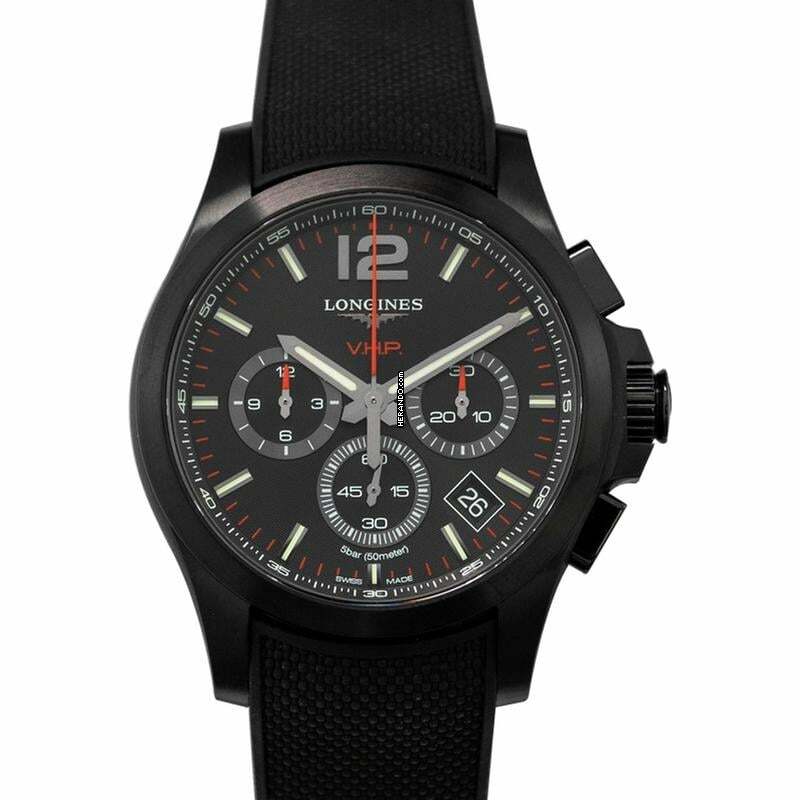 Longines Conquest L37172569 - Conquest VHP Chronograph Black Rubber Strap Watch 42mm </h1>