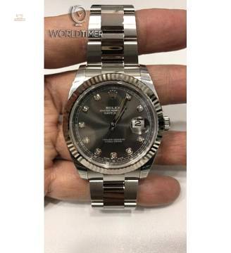 Rolex [NEW] Datejust 41mm 126334G Dark Rhodium Diamond Dial Fluted Bezel Oyster 