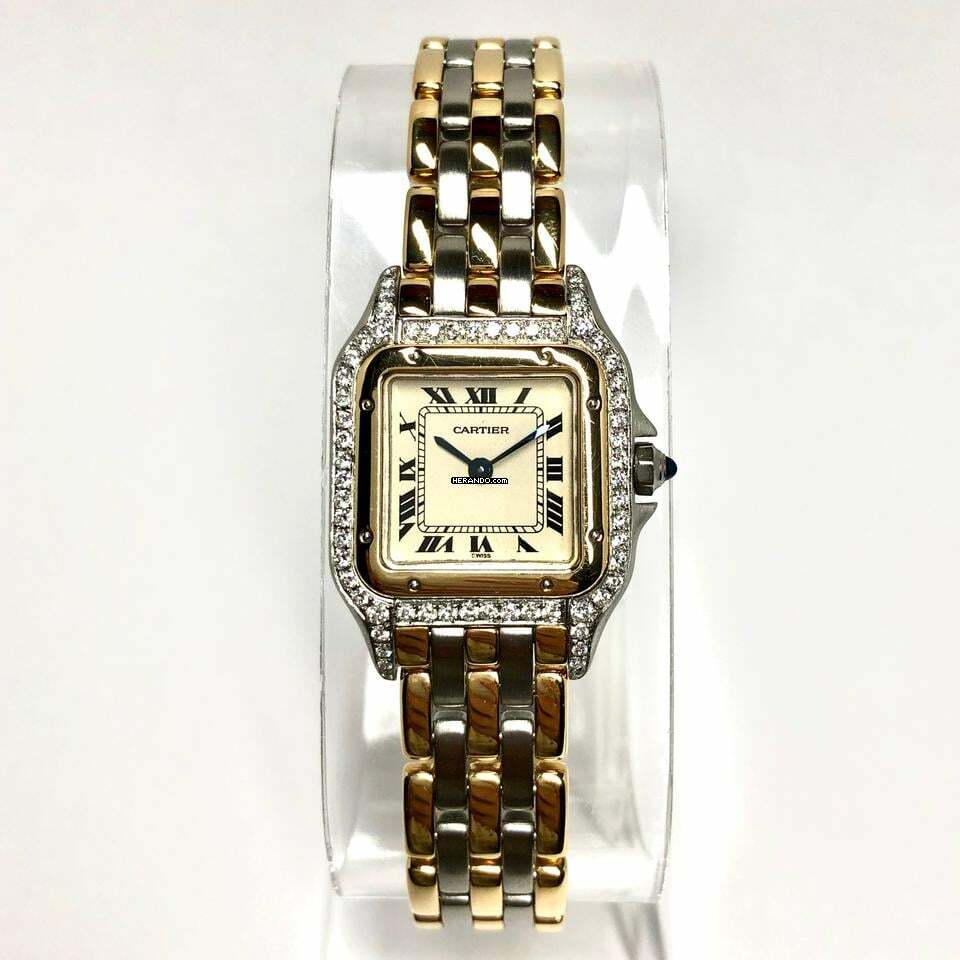 Cartier Panthère 23mm 3 row gold Diamond Watch </h1>