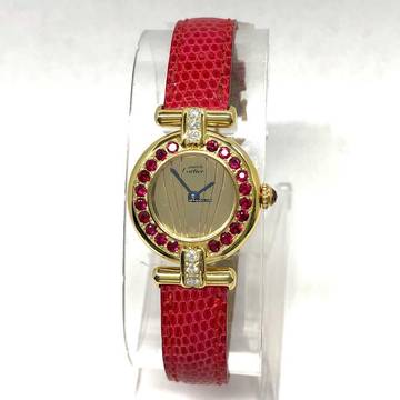  Cartier Vermeil COLISÈE Quartz GoldPlated DIAMONDS & RED RUBIES  Watch </h1> 