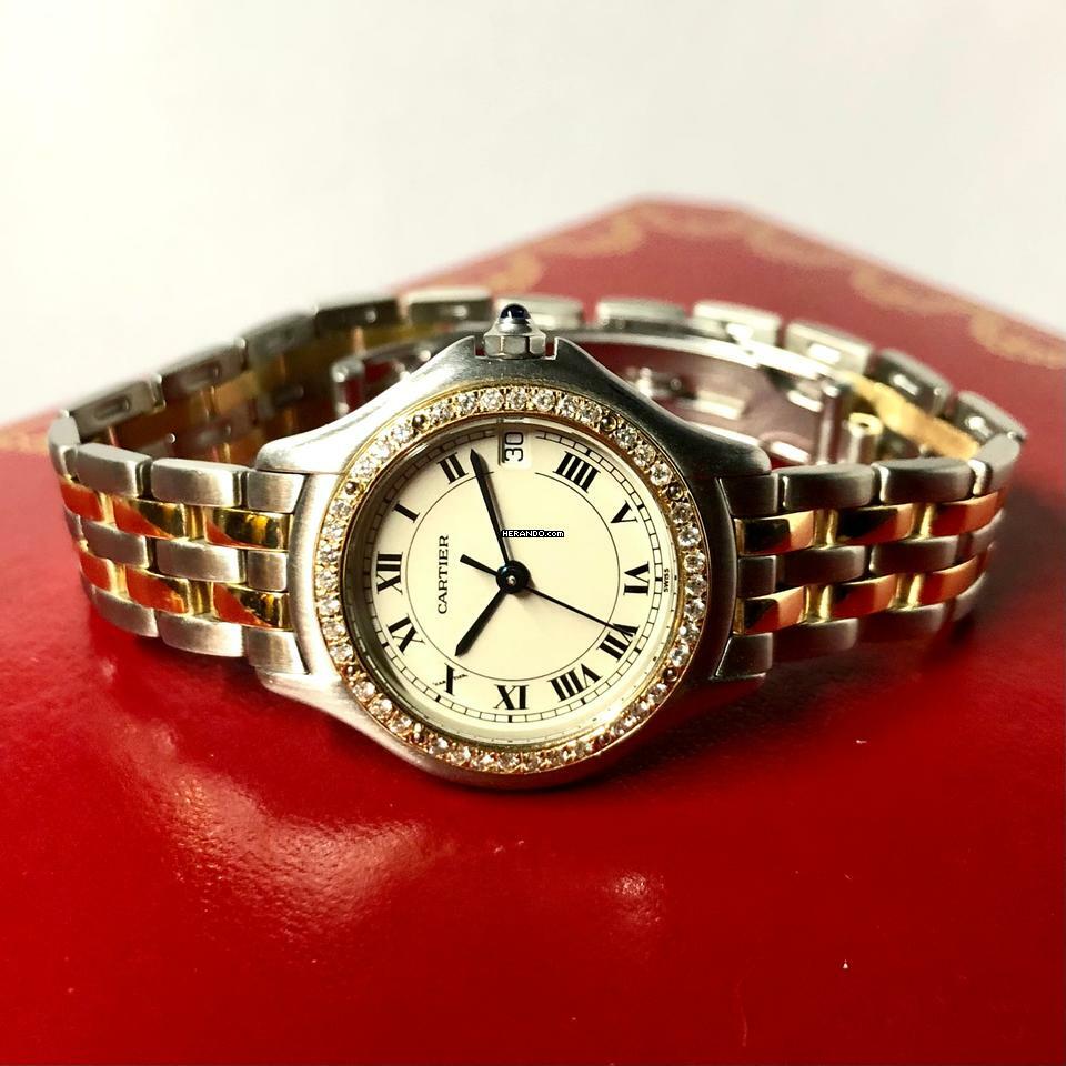 Cartier COUGER 27mm 2 Row Gold Steel Ladies Watch Diamond Bezel </h1>