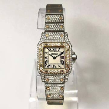  Cartier Santos Galbée 24mm Quartz 2 Tone 4.08TCW Diamond Watch NEW Model </h1> 