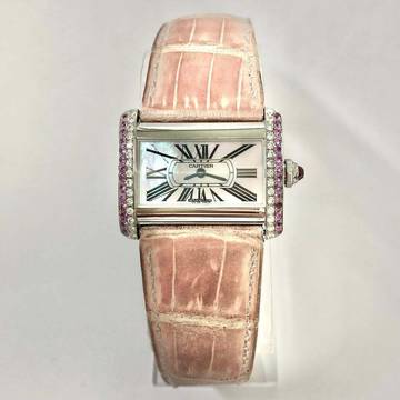  Cartier Tank Divan Quartz Steel 31mm Watch DIAMONDS & Pink Sapphires Pink MOP Dial </h1> 