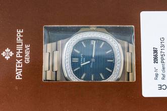 Thumbnail von Patek Philippe Nautilus rare Jumbo Nautilus | 5713/1G | Whitegold | Diamond Bezel | sealed