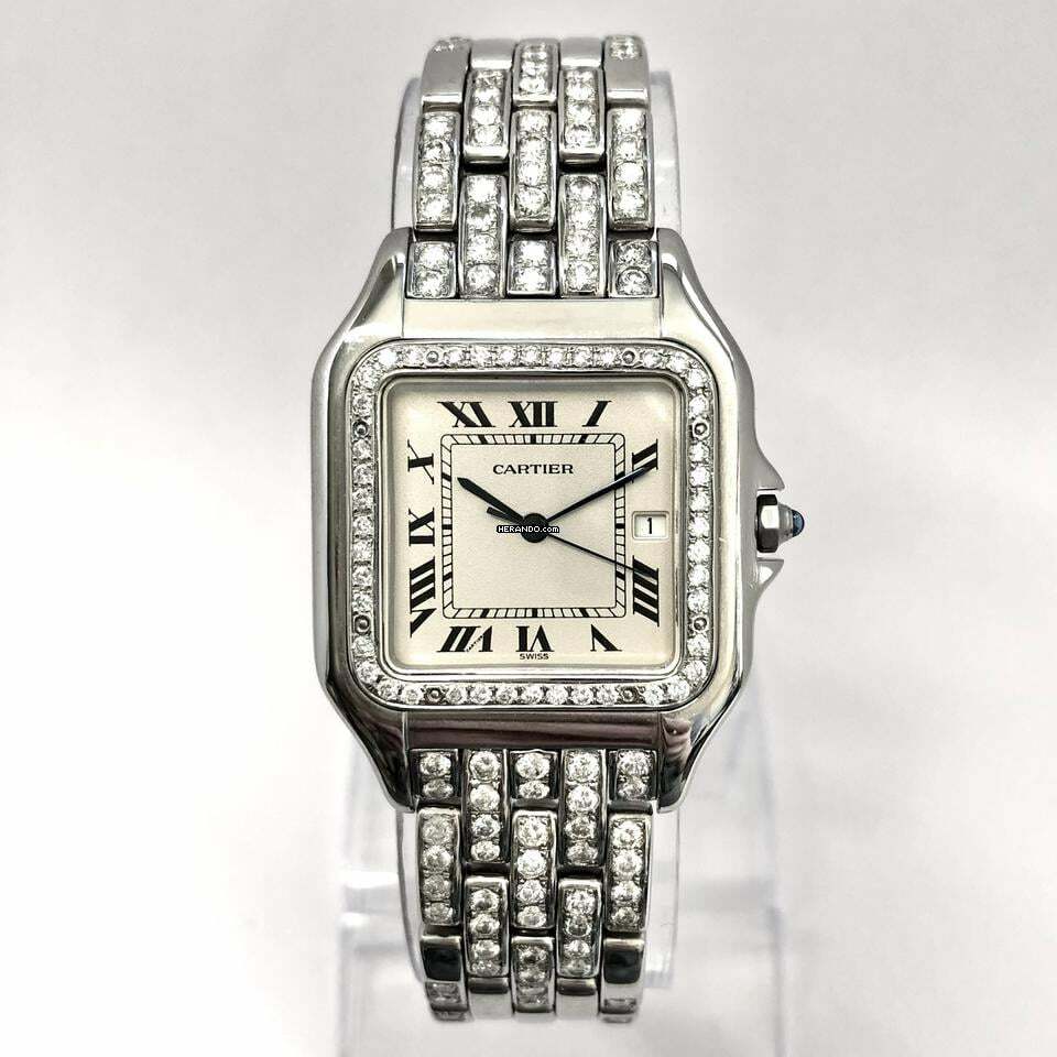 Cartier Panthère Quartz Jumbo 29mm Steel 3.42TCW Diamond Watch </h1>