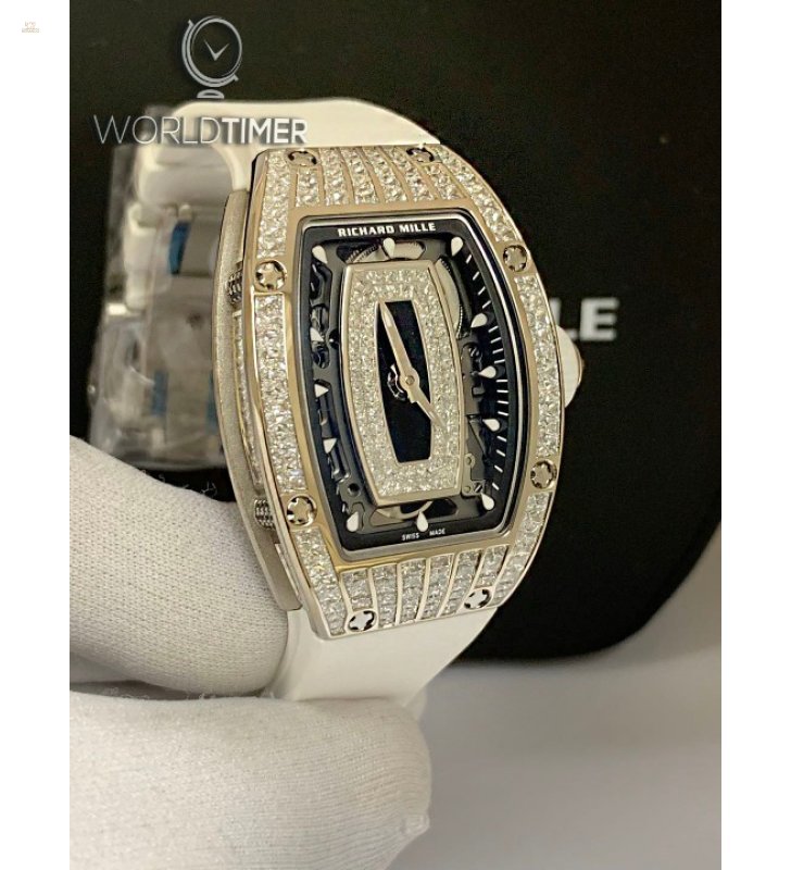 Richard Mille [NEW] RM 07-01 White Gold Full Set Baguette Onyx Dial Black Lip