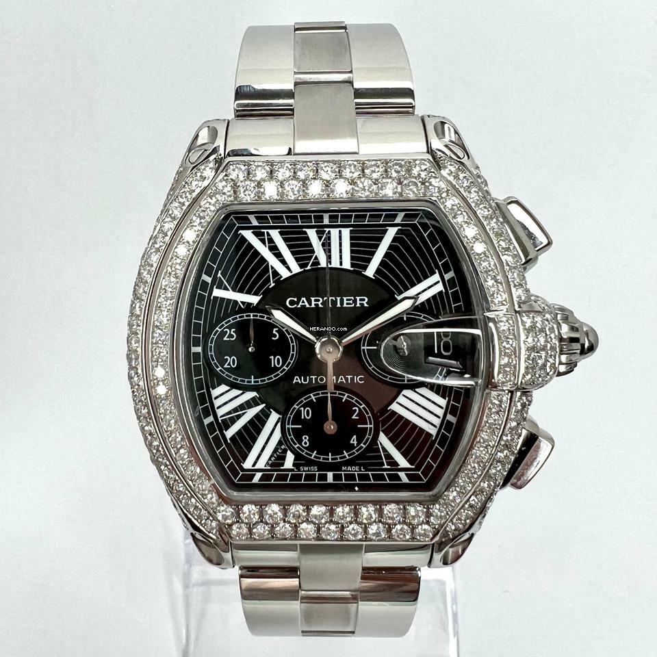 Cartier Roadster 2618 Automatic 42mm Steel ~5.5TCW Diamond Watch </h1>