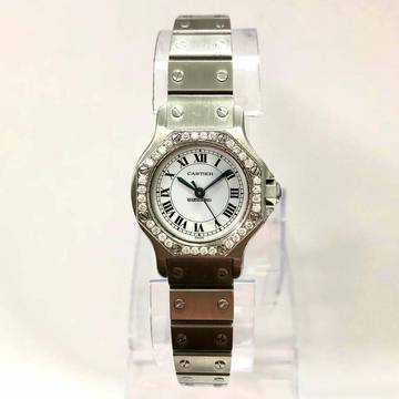 Cartier Santos OCTAGON Automatic 25mm Steel 0.4TCW DIAMOND Watch </h1> 