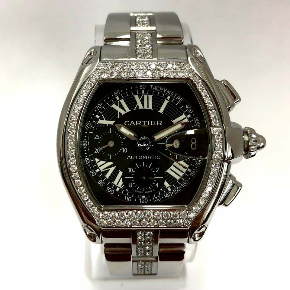 Cartier Roadster 2618 Automatic 42mm Steel ~2.5TCW DIAMOND Watch </h1>
