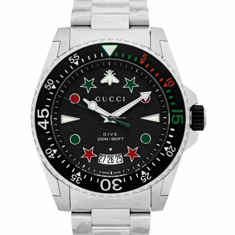 Gucci Dive YA136221 - Dive Quartz Black Dial Stainless Steel Men's Watch </h1>