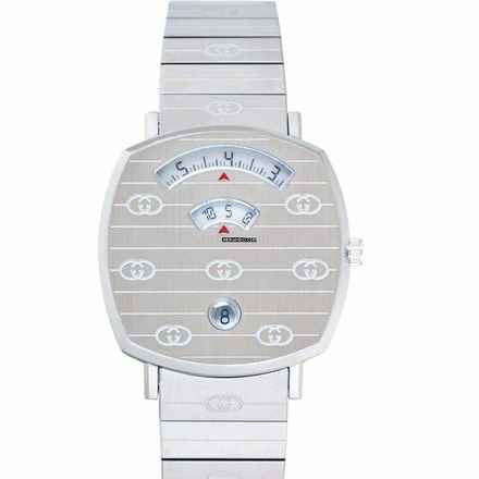  Gucci YA157401 - Grip 38mm Stainless Steel GG Engraved Watch </h1> 