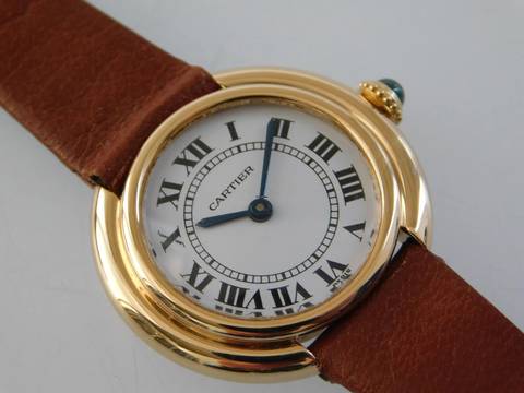  Cartier 18 Karat Gelbgold Ellipse Gondolo mit Paris Blatt Handaufzug Vendome Damenuhr 26 mm </h1> 