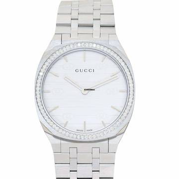  Gucci YA163401 - 25H Quartz White Dial Stainless Steel Ladies Watch </h1> 