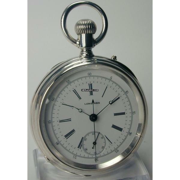 Longines Zangenchronograph offene Silber Taschenuhr von 1878
