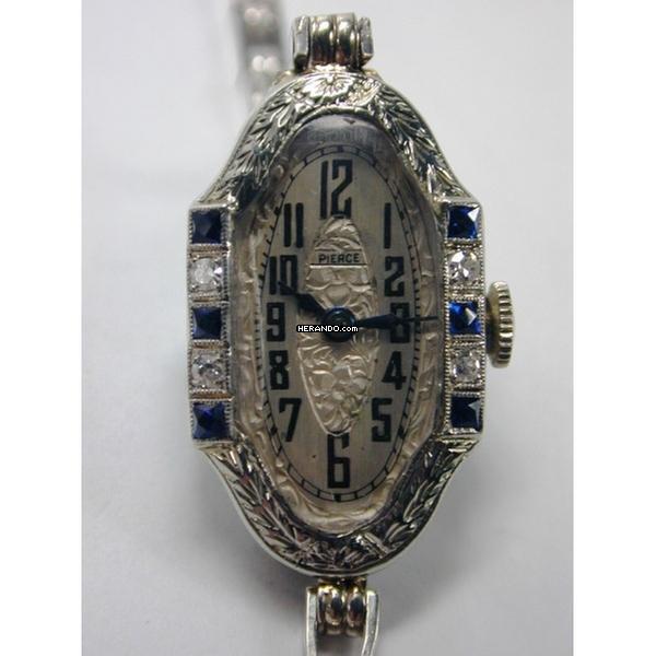 PIERCE Brillant Saphir Weissgold Damenarmbanduhr von 1910