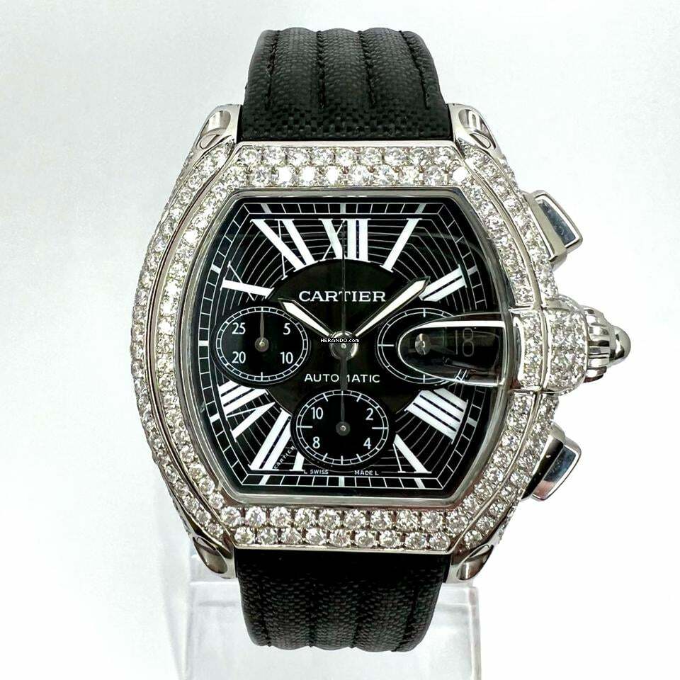 Cartier Roadster 2618 Automatic 42mm Steel ~5.5TCW Diamond Watch </h1>