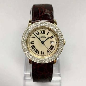  Cartier RONDE 32mm GP Silver 1.35TCW Diamond Watch </h1> 