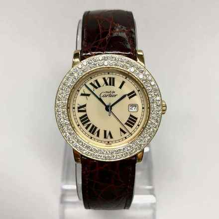  Cartier RONDE 32mm GP Silver 1.35TCW Diamond Watch </h1> 