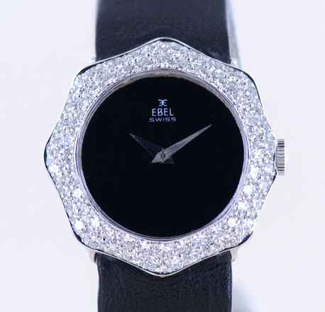  Ebel 18K Whitegold Luxus Lady Onyx Dial Diamonds Schmuckuhr  