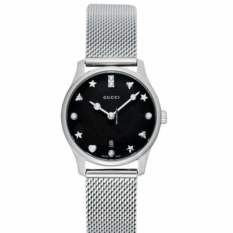 Gucci G-Timeless YA1265001 - G-Timeless Quartz Black Dial Stainless Steel Ladies Watch </h1>