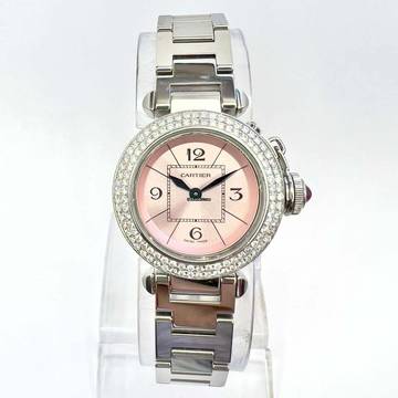  Cartier Pasha Quartz 27mm Steel 0.73TCW DIAMOND Watch Pink Dial </h1> 