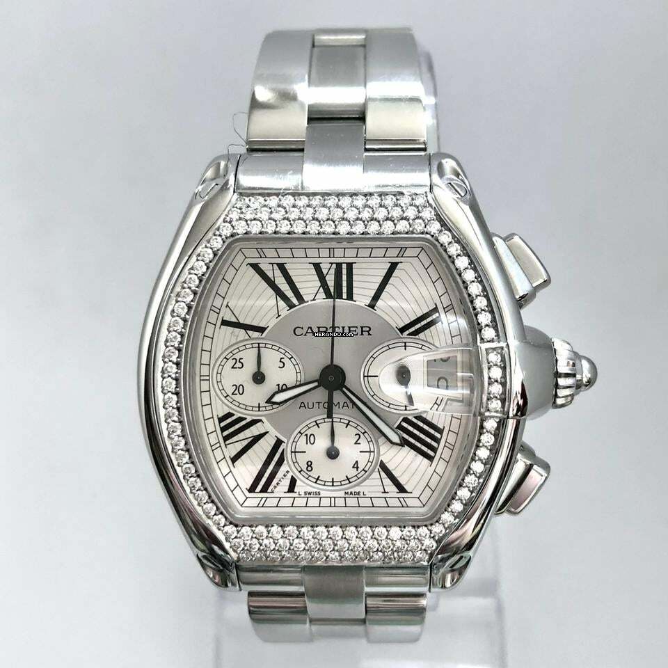 Cartier Roadster Chronograph 2618 Automatic 42mm Steel ~2.5TCW DIAMOND Watch </h1>
