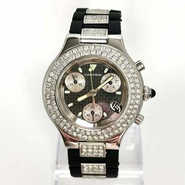  Cartier 21 Chronoscaph Chronograph 2424 Quartz Steel 38mm 4.44TCW DIAMOND Watch </h1> 