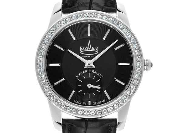  Askania Alexanderplatz Lady Stahl Quarz Armband Leder 32mm Ref.ALE-2041 Box&Pap. Full Set Neu  