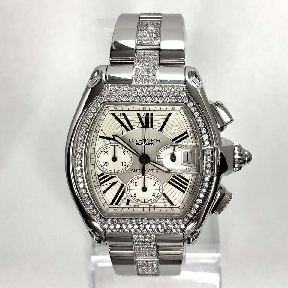 Cartier Roadster Chronograph 2618 Automatic 42mm Steel DIAMOND Watch </h1>