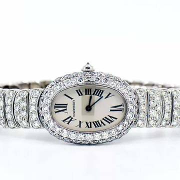  Cartier Baignoire 23mm Quartz 18K WG ~6TCW Diamond Watch </h1> 