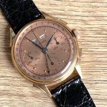 Thumbnail von LE PHARE Chronograph Dato Compax Pink salmon dial rose gold 18KT 1950’s </h1>
