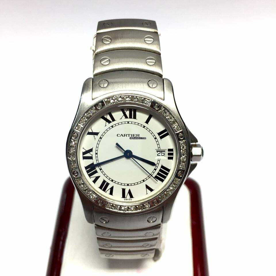 Cartier Authentic CARTIER COUGER Quartz 30mm Steel Diamond Watch </h1>