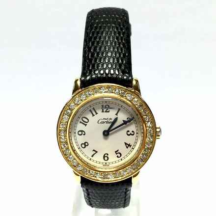  Cartier RONDE 27mm Gold Plated Silver ~1TCW Diamond Watch </h1> 
