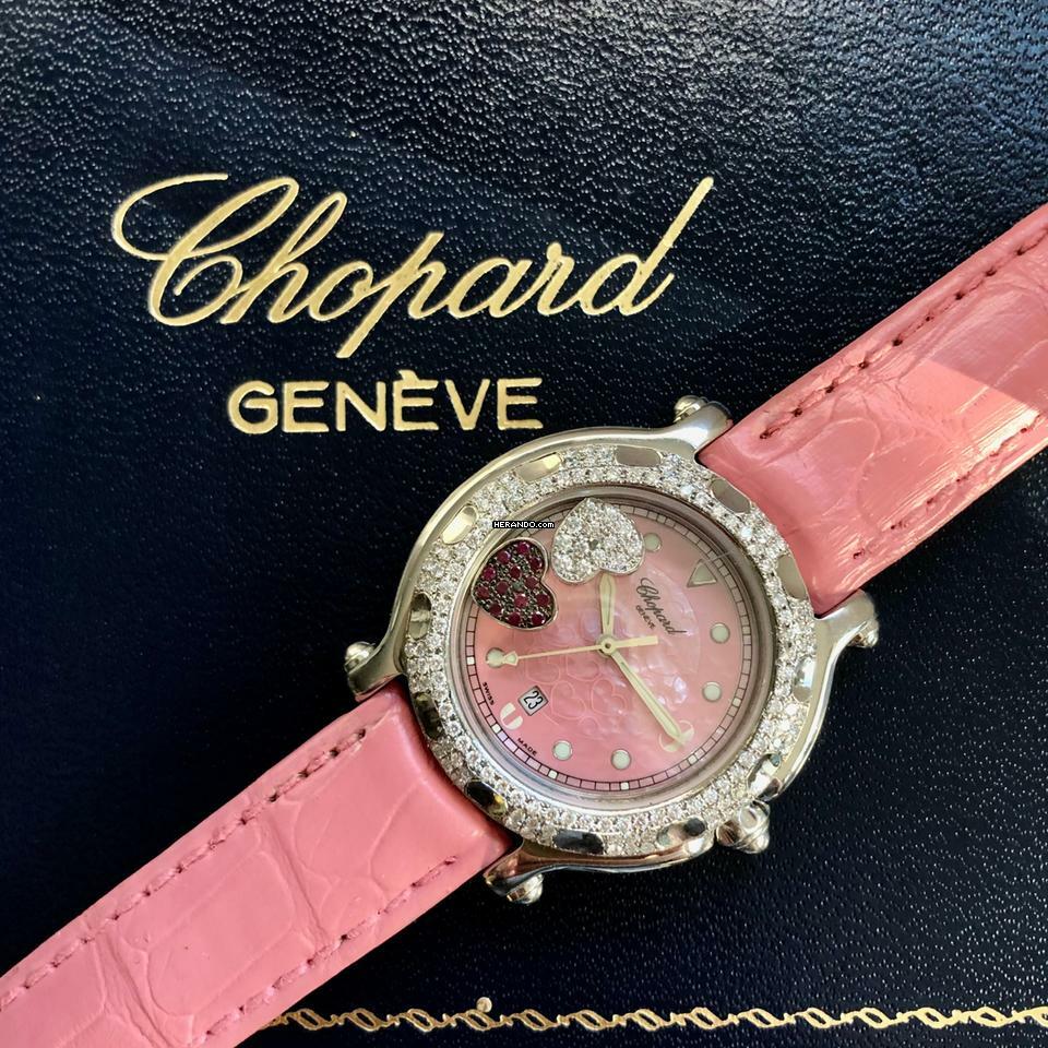 Chopard Happy Sport 32mm Steel Floating Diamond & Red Rubies Hearts Diamond Watch </h1>