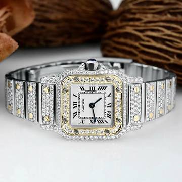  Cartier Santos Galbée 24mm Quartz ~7TCW Diamond Watch </h1> 