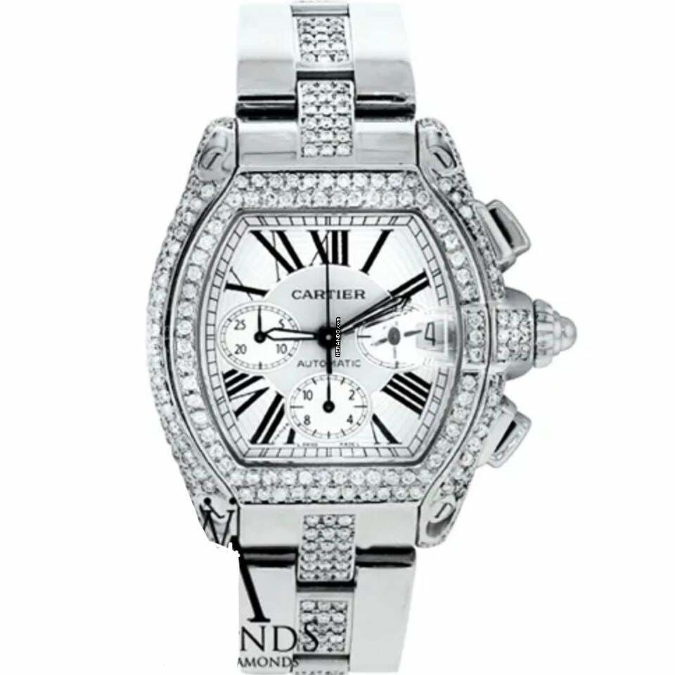 Cartier Roadster Chronograph 2618 Automatic 42mm Steel ~5TCW DIAMOND Watch </h1>