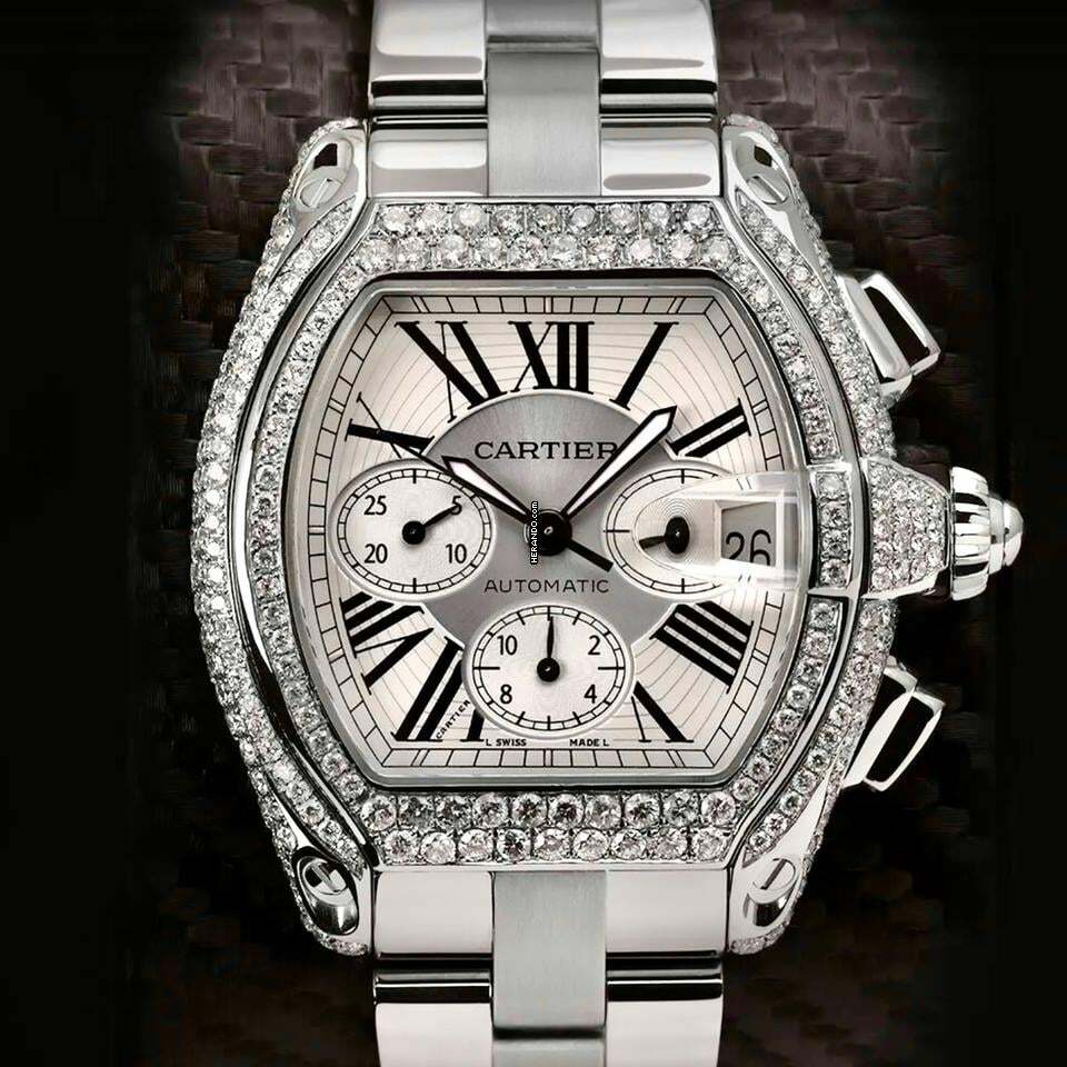 Cartier Roadster Chronograph 2618 Automatic 42mm Steel ~4TCW DIAMOND Watch </h1>