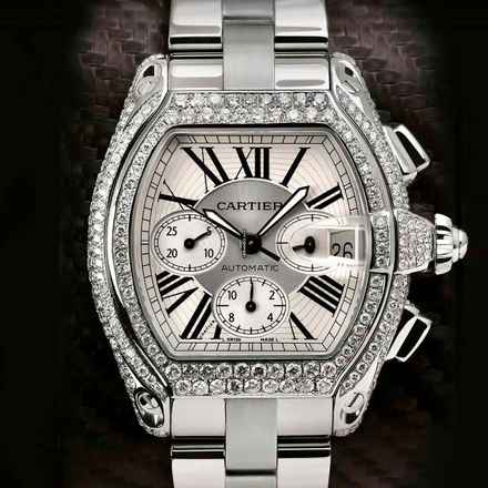  Cartier Roadster Chronograph 2618 Automatic 42mm Steel ~4TCW DIAMOND Watch </h1> 