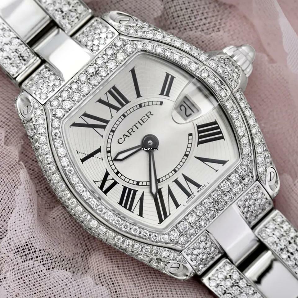 Cartier Roadster Quartz 31mm Steel ~6TCW Diamond Watch </h1>