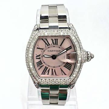  Cartier Roadster Quartz Steel 31mm Pink Dial 3.20TCW DIAMOND Watch </h1> 