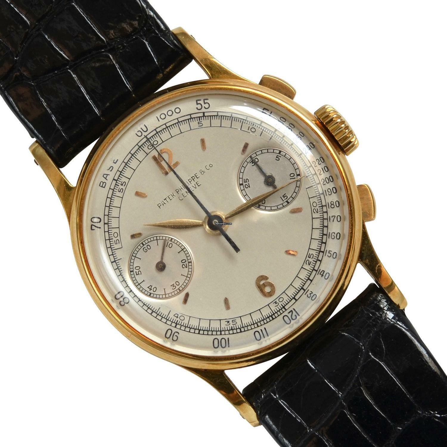 Patek Philippe Chronograph 130 indelible silver dial yellow gold 18KT 1946's </h1>